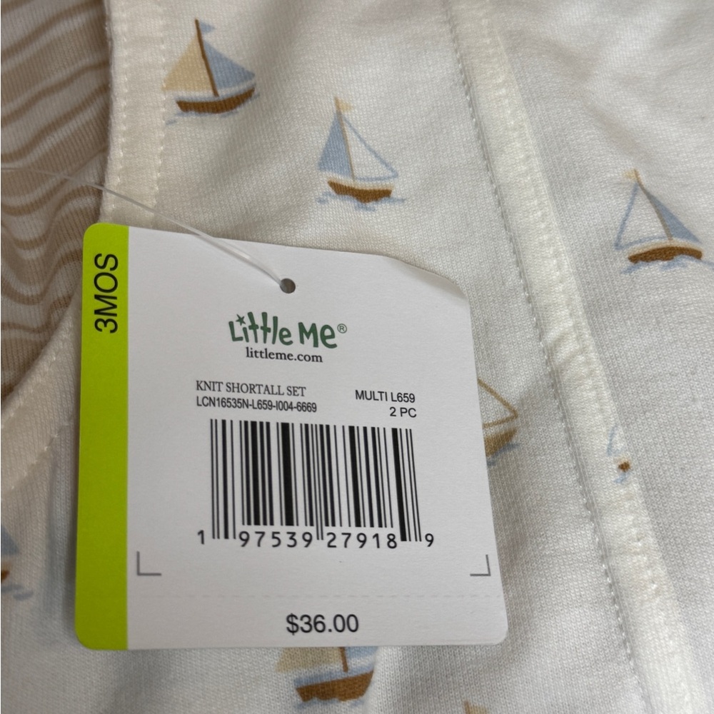 Little Me Cream Sailboat Print Overalls and top 3 months - Picture 5 of 5